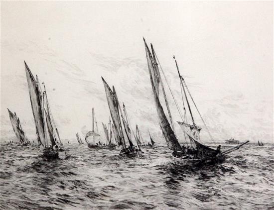 William Lionel Wyllie (1851-1931) Fishing boats at sea 9 x 10.5in.
